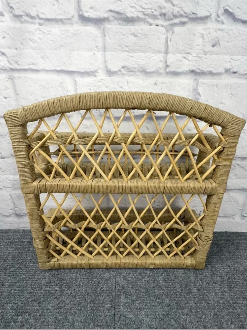 Vintage Wicker Rattan Wall Mail Organizer Letter Holder Boho Cottage Entryway